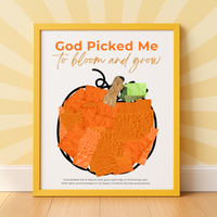 God Picked Me to Bloom and Grow Pumpkin Craft Printable, Christian Pumpkin Coloring Page, Fall Fine Motor Activity, Preschool Harvest Craft