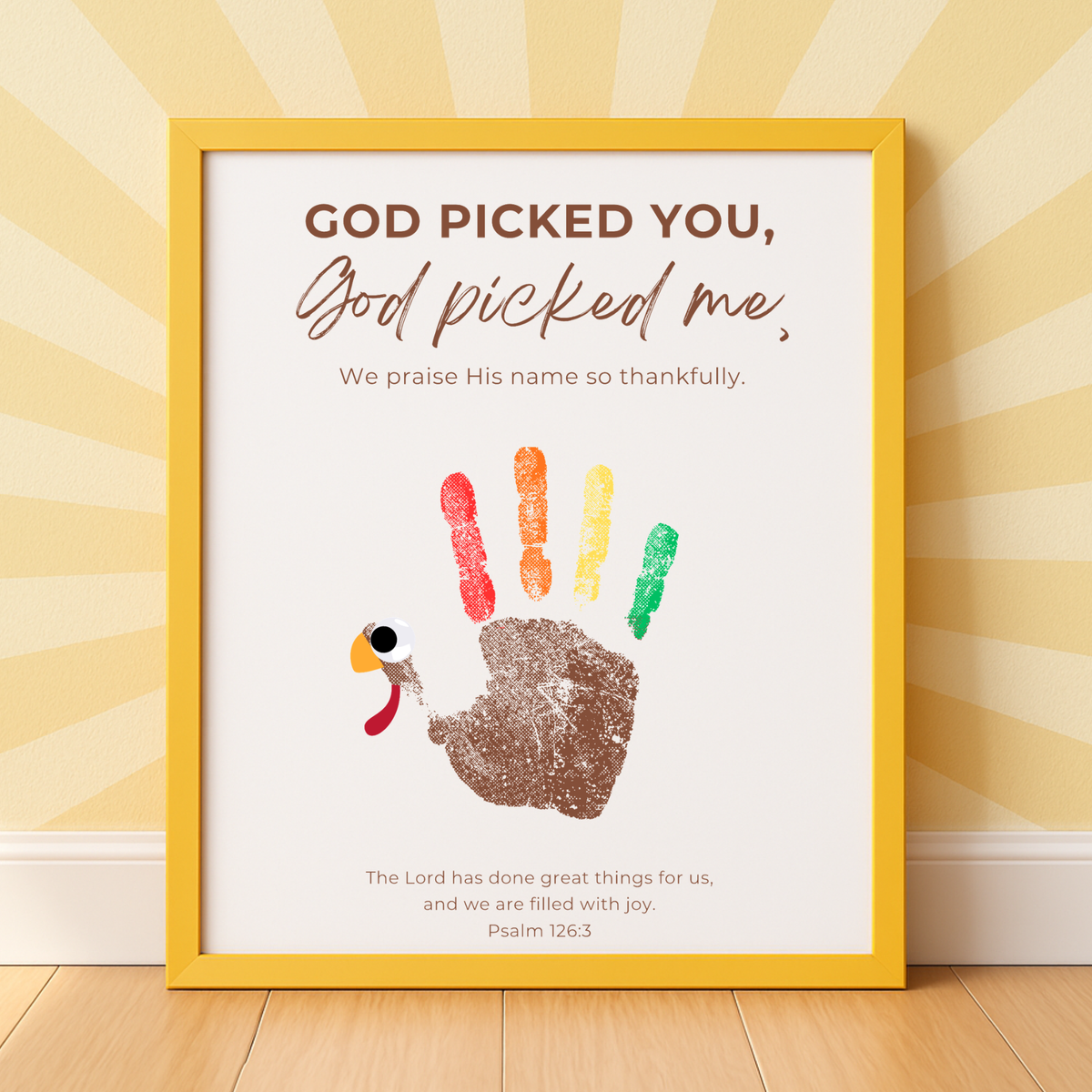 Christian Thanksgiving Turkey Handprint Craft Printable | God Picked You God Picked Me | Thanksgiving Bible Craft for Kids | Sunday School Activity