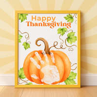 Happy Thanksgiving Pumpkin Handprint Craft Printable, Baby's First Thanksgiving Keepsake, Thanksgiving Handprint Activity, Preschool Fall Craft, Pumpkin Printable