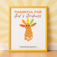 Christian Thanksgiving Footprint Craft Printable, Thankful for God's Goodness, Turkey Footprint Keepsake, Sunday School Thanksgiving Activity PDF