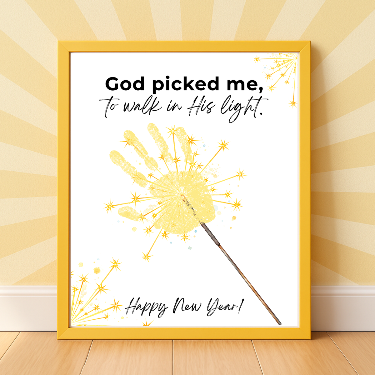 God Picked Me to Walk in His Light New Year Handprint Craft | Christian Sparkler Printable | New Year's Eve Fingerprint Activity | Preschool Christian Keepsake