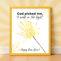 God Picked Me to Walk in His Light New Year Handprint Craft | Christian Sparkler Printable | New Year's Eve Fingerprint Activity | Preschool Christian Keepsake