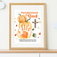 Handpicked by God Pumpkin Handprint Craft | Christian Thanksgiving Printable | Fall Harvest Keepsake