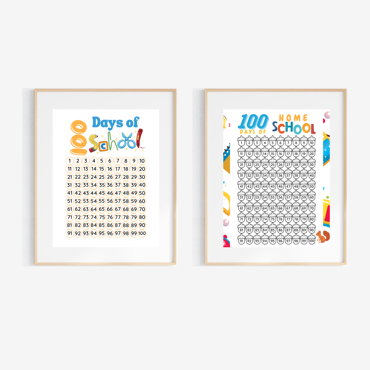100 Days of School Printable Activities | 100 Chart & Color by Number Classroom Worksheets for Kids