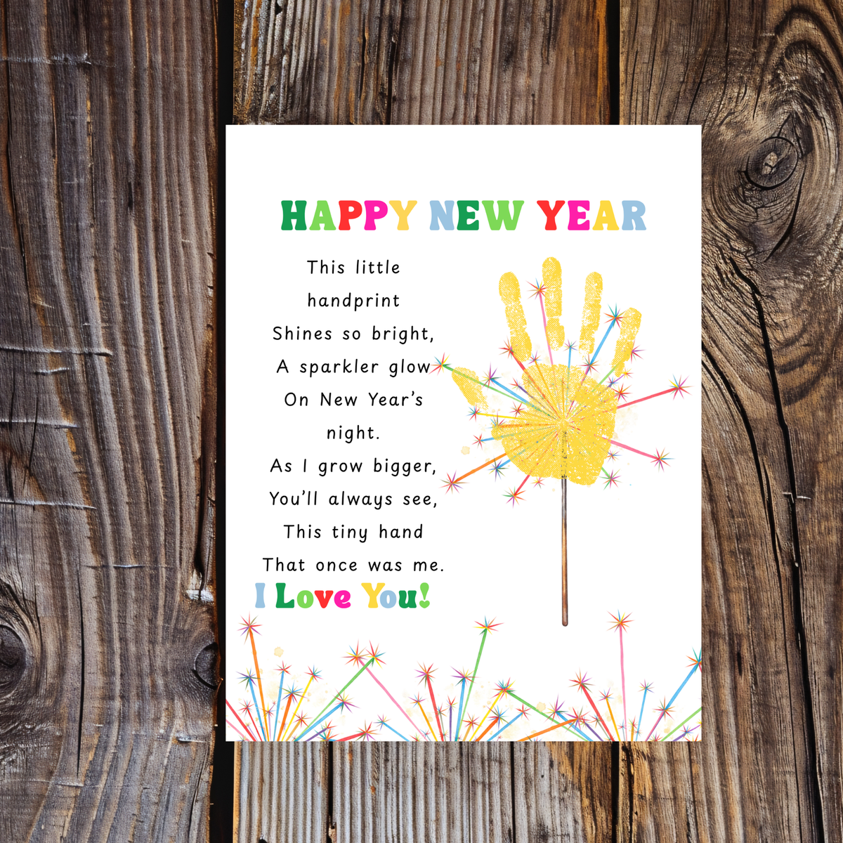 Happy New Year Sparkler Poem Handprint & Fingerprint Craft | New Year's Printable | Preschool New Year Keepsake | Kindergarten 2027 Activity