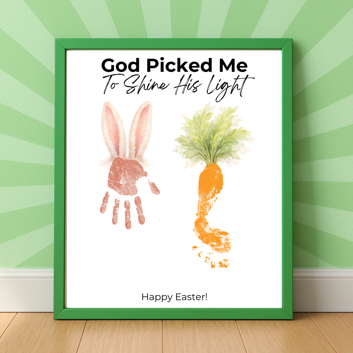 God Picked Me to Shine His Light Easter Handprint Craft Printable | Christian Bunny & Carrot Keepsake | Faith-Based Kids Easter Activity PDF