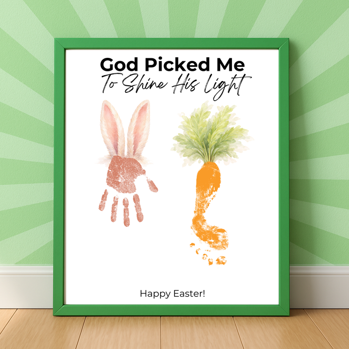 God Picked Me to Shine His Light Easter Handprint Craft Printable | Christian Bunny & Carrot Keepsake | Faith-Based Kids Easter Activity PDF