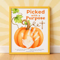 Picked with a Purpose Pumpkin Handprint Craft Printable, Christian Pumpkin Keepsake, Baby's First Fall, Faith-Based Autumn Activity