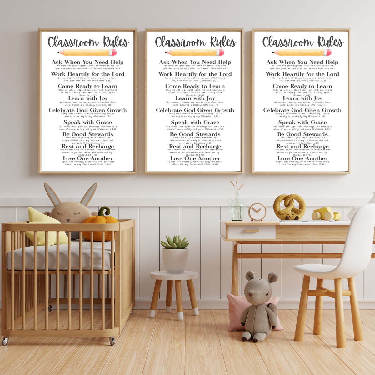 Christian Classroom Rules Printable Poster Set | Bible Classroom Decor | Christian School Rules | Sunday School Wall Art | Homeschool Classroom Poster