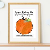 Jesus Picked Me Before Time Began Pumpkin Craft | Christian Fall Printable | Preschool Thanksgiving Activity