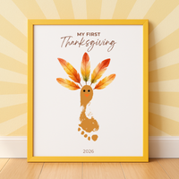 My First Thanksgiving Footprint Craft Printable | Baby Turkey Footprint Keepsake | Thanksgiving Baby Craft | Infant Toddler Thanksgiving Memory