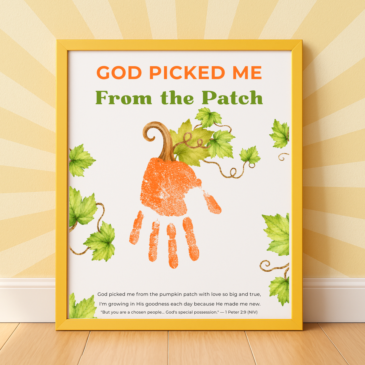 God Picked Me from the Patch Handprint Craft Printable, Christian Pumpkin Handprint Keepsake, Baby's First Fall, Preschool Autumn Activity