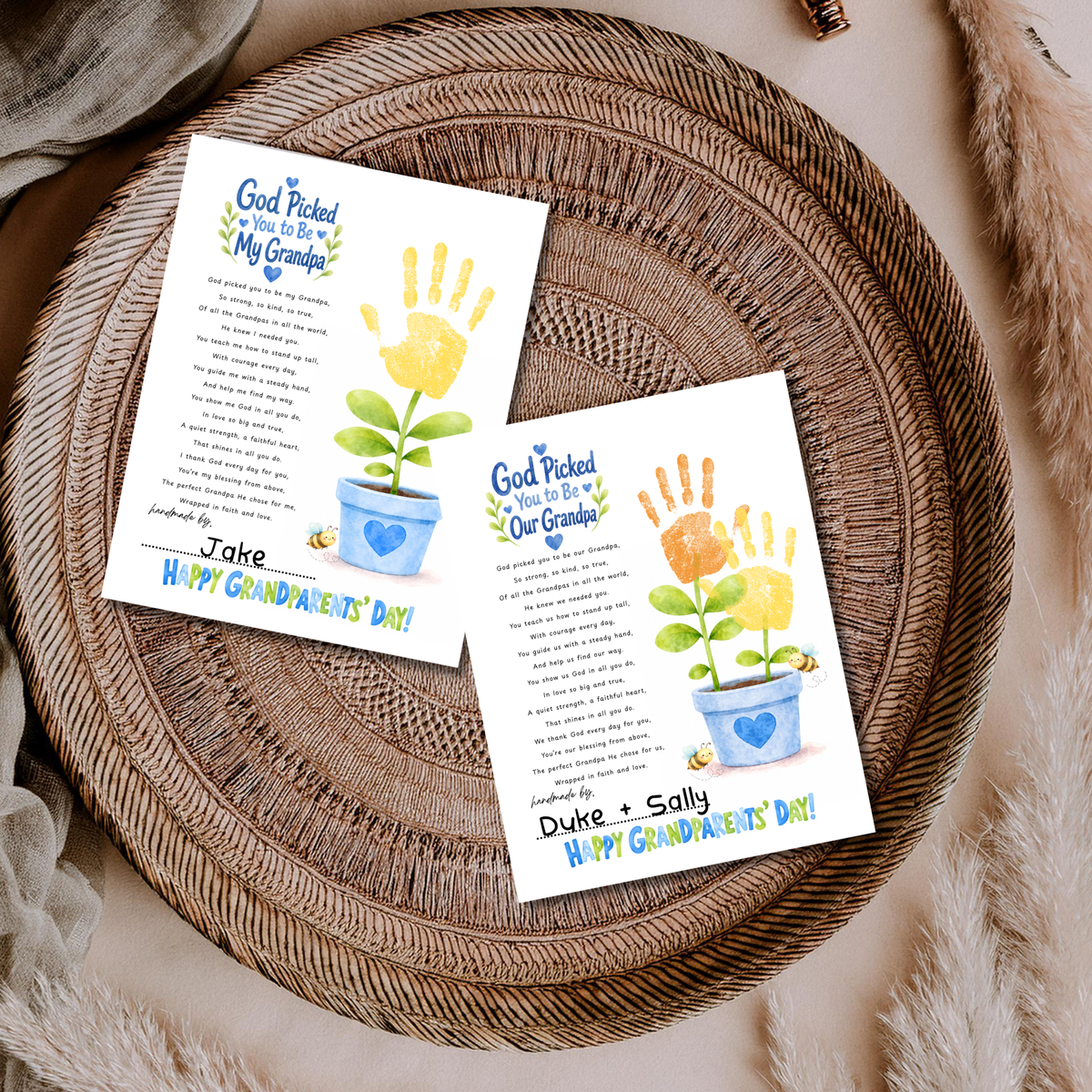 Grandparents Day Handprint Craft for Kids | God Picked You to Be My Grandpa & Our Grandpa Christian Keepsake