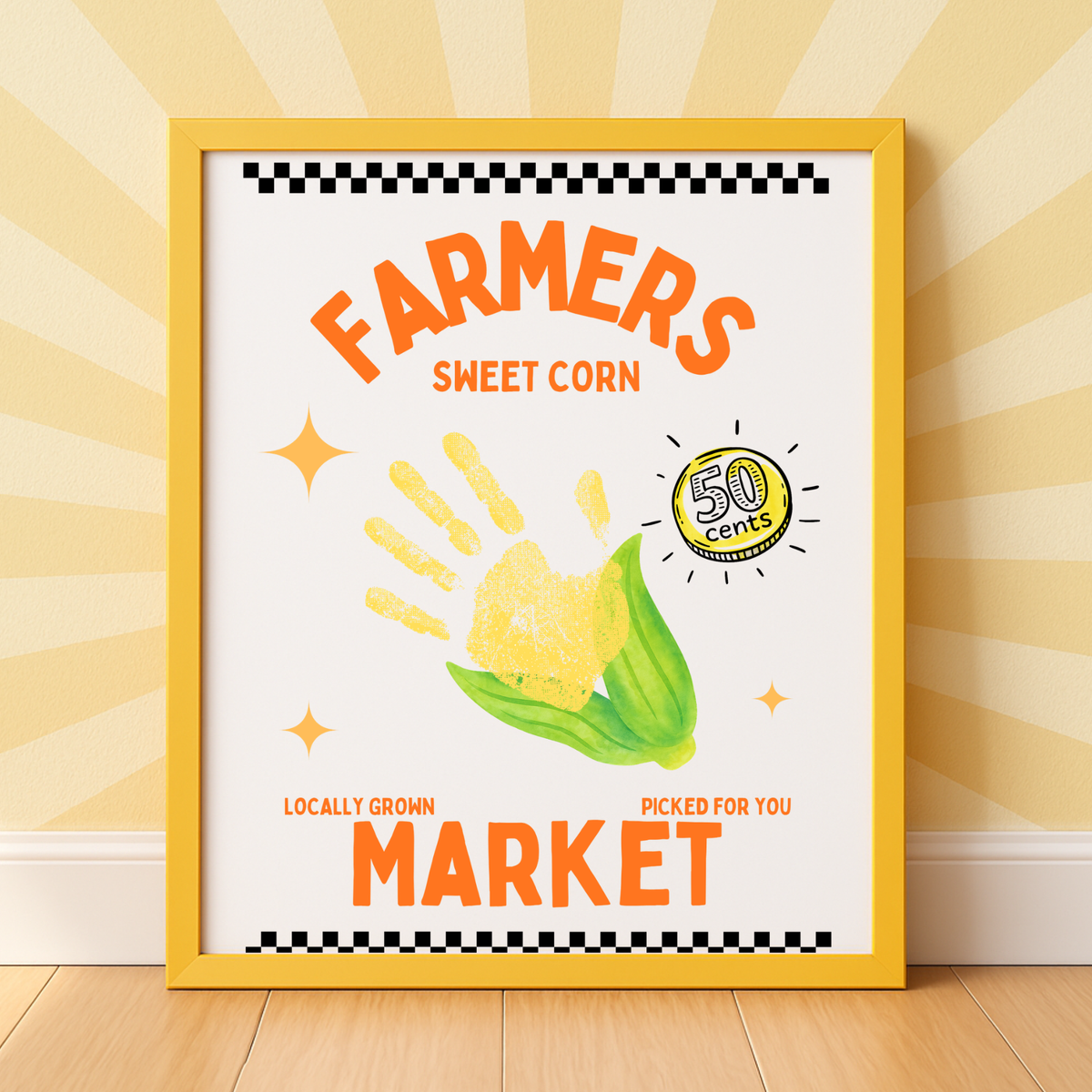 Farmers Market Sweet Corn Handprint Craft Printable, Corn Handprint Keepsake, Fall Harvest Activity, Preschool Kindergarten Thanksgiving PDF