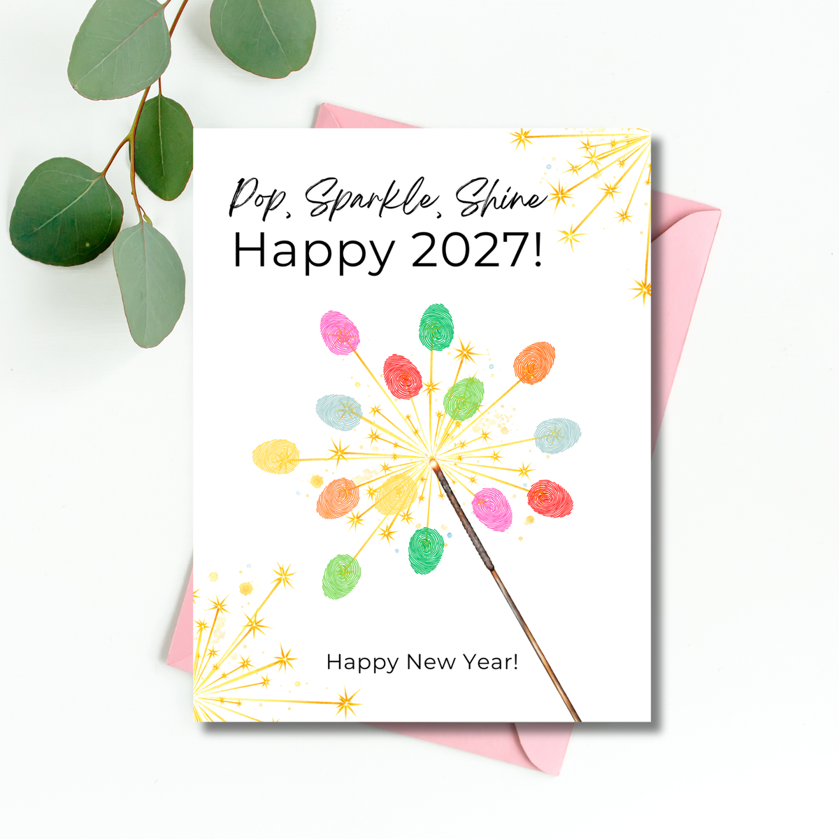 Pop, Sparkle, Shine Handprint & Fingerprint Craft | Happy New Year 2027 Printable | Preschool New Year's Eve Activity | Kids Keepsake Craft