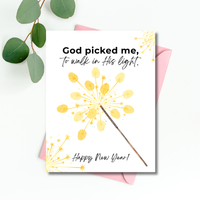 God Picked Me to Walk in His Light New Year Handprint Craft | Christian Sparkler Printable | New Year's Eve Fingerprint Activity | Preschool Christian Keepsake