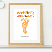 Christian Pie Footprint Craft Printable, Wonderfully Made by God Keepsake, Baby Footprint Art, Fall Thanksgiving Activity, Psalm 139:14 PDF