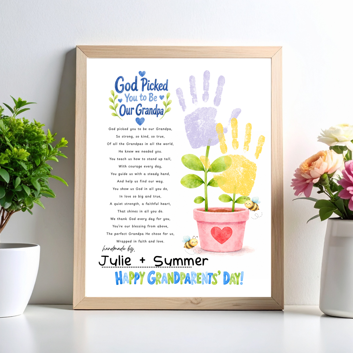 Grandparents Day Handprint Craft for Kids | God Picked You to Be My Grandpa & Our Grandpa Christian Keepsake