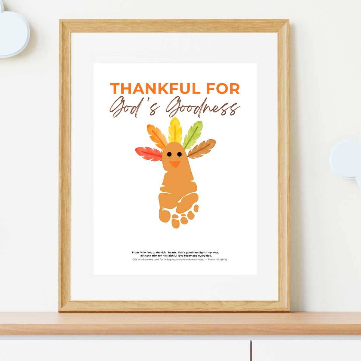 Christian Thanksgiving Footprint Craft Printable, Thankful for God's Goodness, Turkey Footprint Keepsake, Sunday School Thanksgiving Activity PDF