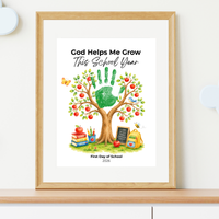 God Helps Me Grow This School Year Handprint Craft Printable, Christian First Day of School Keepsake, Apple Tree Handprint Activity, Preschool Kindergarten PDF
