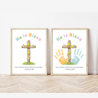 He Is Risen Easter Handprint Craft Printable | Christian Cross Keepsake Art | Matthew 28:6 Resurrection Activity PDF