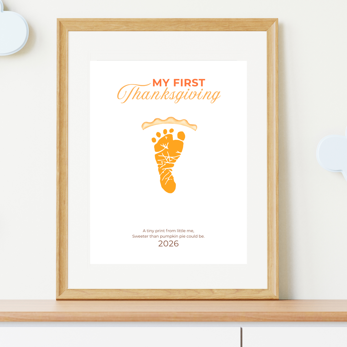 My First Thanksgiving Footprint Craft Printable, Baby's First Thanksgiving Keepsake, Pumpkin Pie Footprint Art, Newborn Thanksgiving Printable PDF