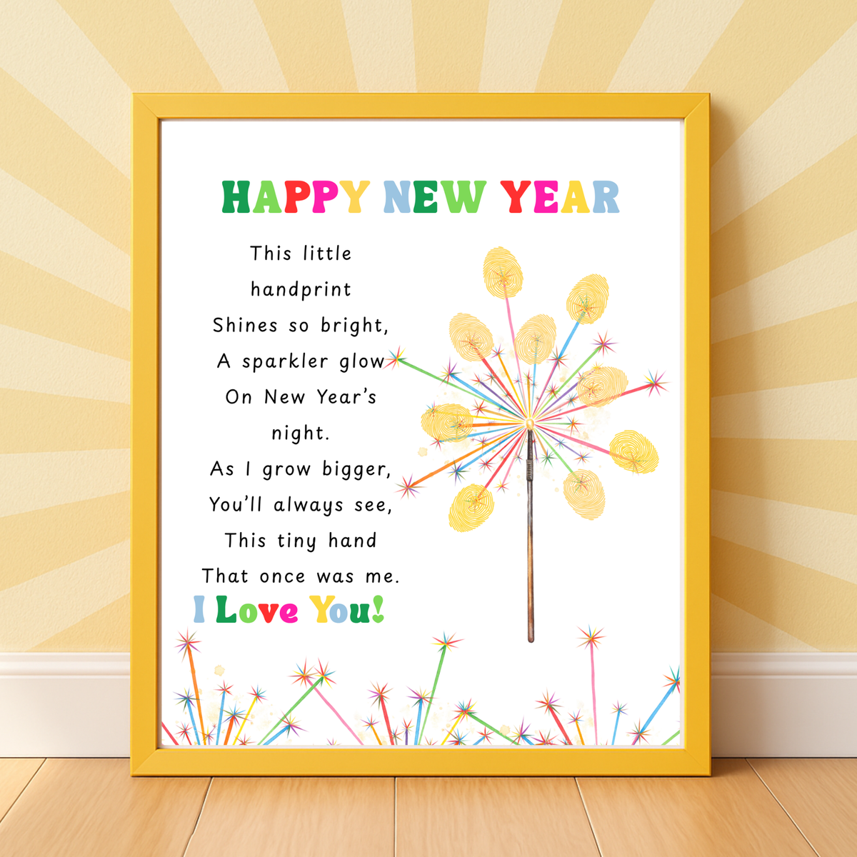 Happy New Year Sparkler Poem Handprint & Fingerprint Craft | New Year's Printable | Preschool New Year Keepsake | Kindergarten 2027 Activity