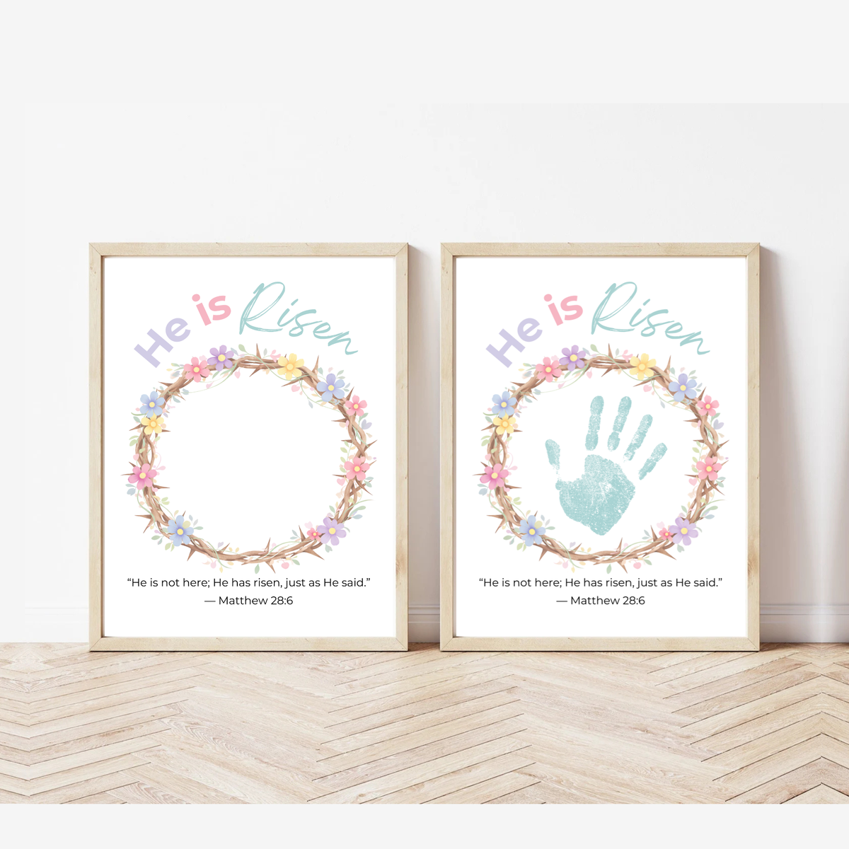 He Is Risen Easter Handprint Craft Printable | Christian Resurrection Keepsake Art | Matthew 28:6 Bible Verse Activity PDF