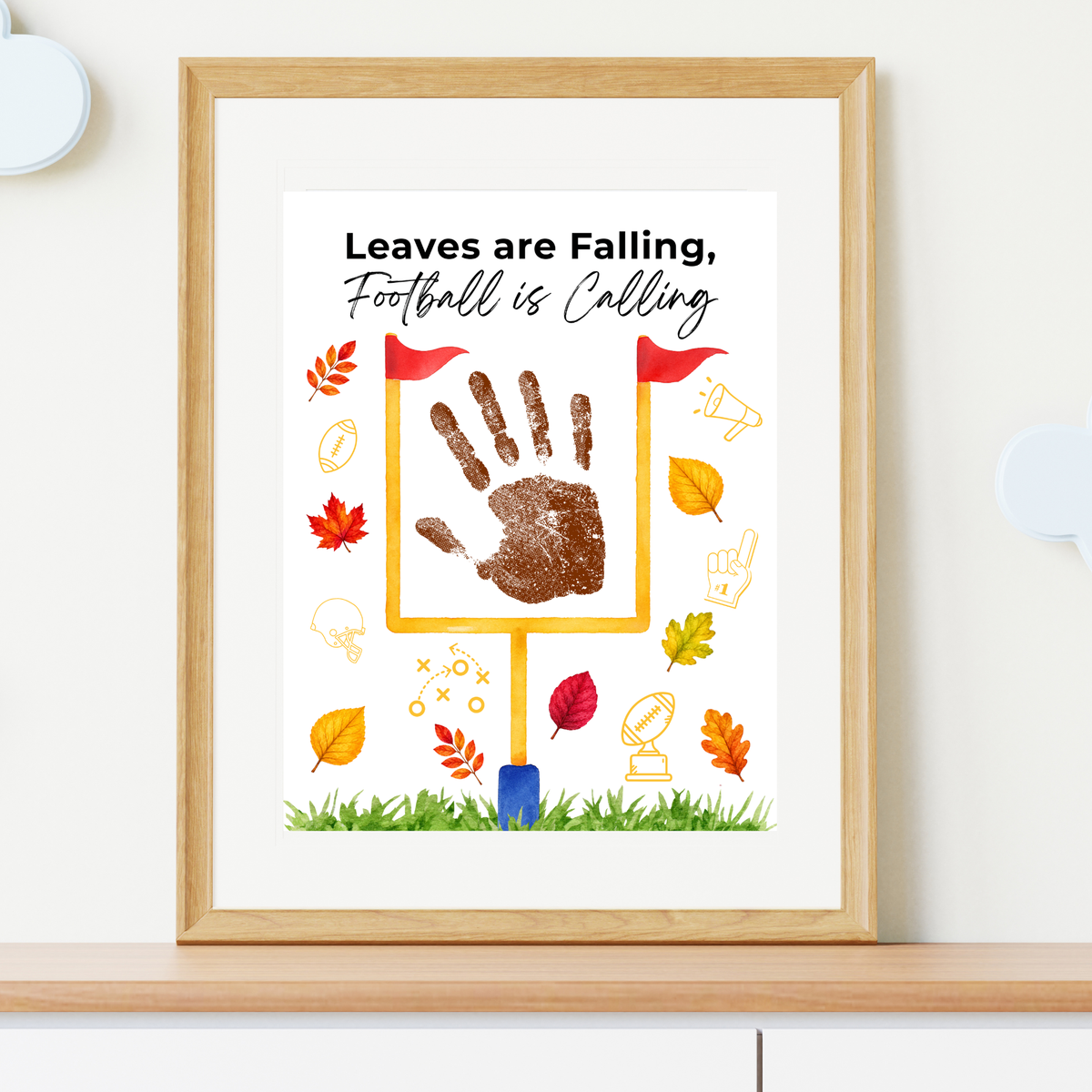Football Handprint Craft Printable | Leaves Are Falling Football Is Calling | Fall Football Keepsake Activity for Kids | Preschool Printable