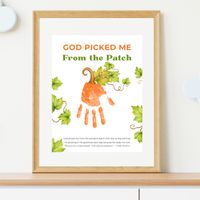 God Picked Me from the Patch Handprint Craft Printable, Christian Pumpkin Handprint Keepsake, Baby's First Fall, Preschool Autumn Activity