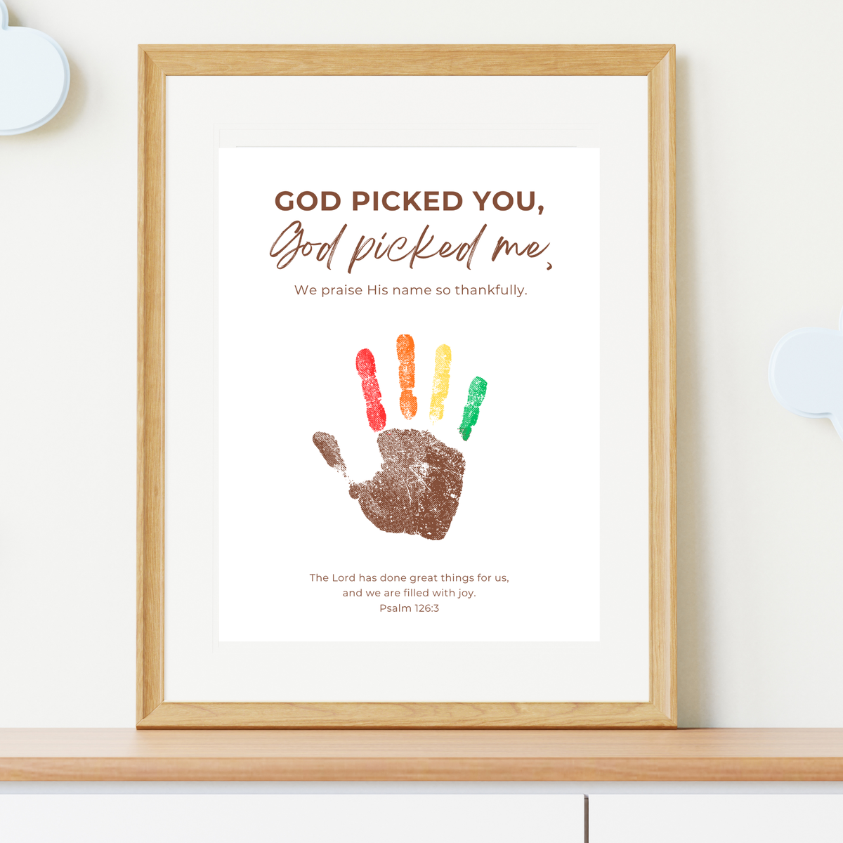 Christian Thanksgiving Turkey Handprint Craft Printable | God Picked You God Picked Me | Thanksgiving Bible Craft for Kids | Sunday School Activity