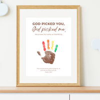 Christian Thanksgiving Turkey Handprint Craft Printable | God Picked You God Picked Me | Thanksgiving Bible Craft for Kids | Sunday School Activity