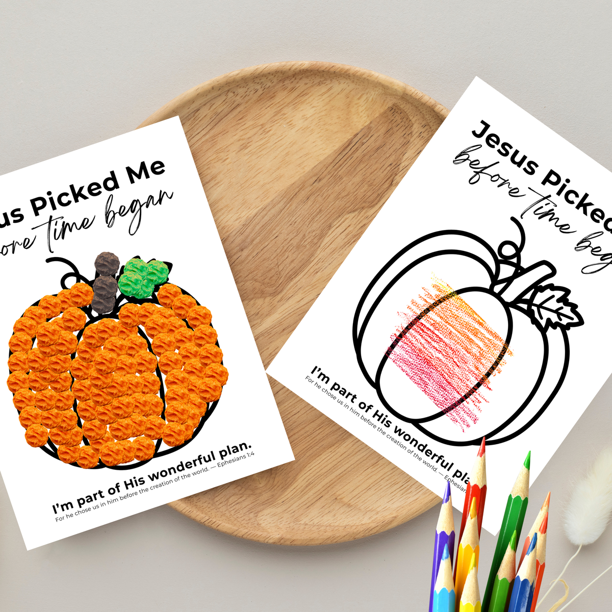 Jesus Picked Me Before Time Began Pumpkin Craft | Christian Fall Printable | Preschool Thanksgiving Activity