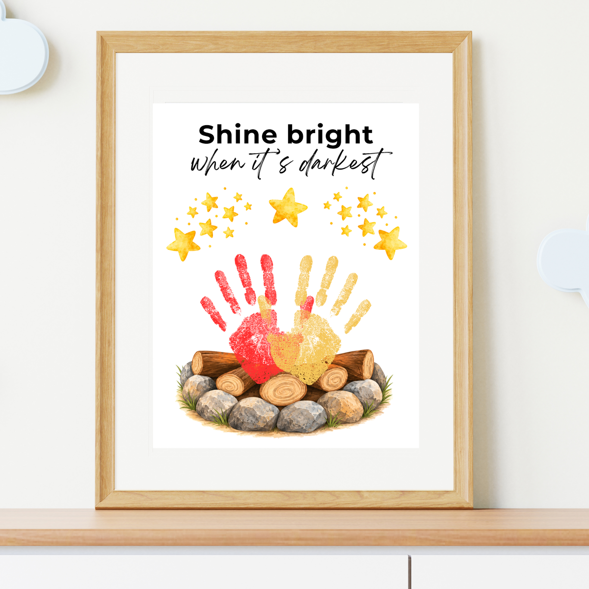 Campfire Handprint Craft Printable | Shine Bright When It's Darkest | Fall Campfire Keepsake | Halloween Thanksgiving Preschool Activity