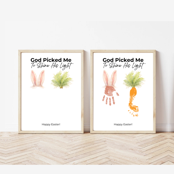 God Picked Me to Shine His Light Easter Handprint Craft Printable | Christian Bunny & Carrot Keepsake | Faith-Based Kids Easter Activity PDF