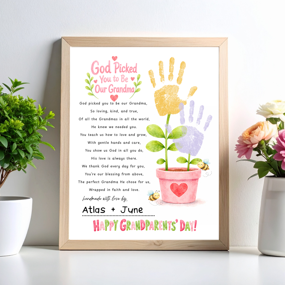 Grandma Grandparents Day Handprint Craft for Kids | God Picked You to Be My Grandma Christian Keepsake