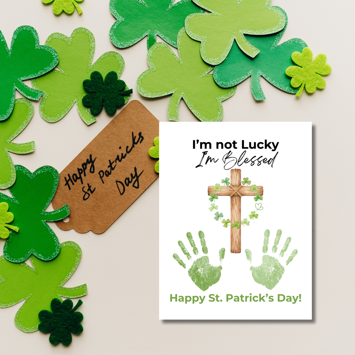 I’m Not Lucky, I’m Blessed St. Patrick’s Day Handprint Craft Printable | Faith-Based Shamrock Cross Keepsake | Christian Kids Activity PDF
