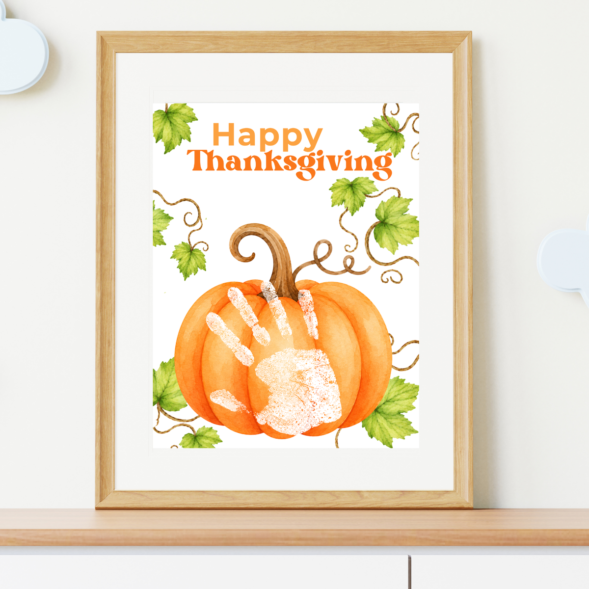 Happy Thanksgiving Pumpkin Handprint Craft Printable, Baby's First Thanksgiving Keepsake, Thanksgiving Handprint Activity, Preschool Fall Craft, Pumpkin Printable