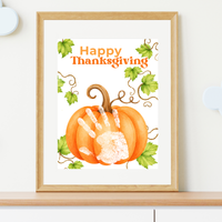 Happy Thanksgiving Pumpkin Handprint Craft Printable, Baby's First Thanksgiving Keepsake, Thanksgiving Handprint Activity, Preschool Fall Craft, Pumpkin Printable