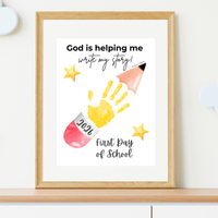 God Is Helping Me Write My Story First Day of School Pencil Handprint Craft | Christian Back to School Printable | Preschool Kindergarten Keepsake PDF