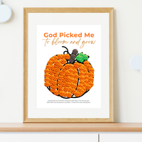 God Picked Me to Bloom and Grow Pumpkin Craft Printable, Christian Pumpkin Coloring Page, Fall Fine Motor Activity, Preschool Harvest Craft