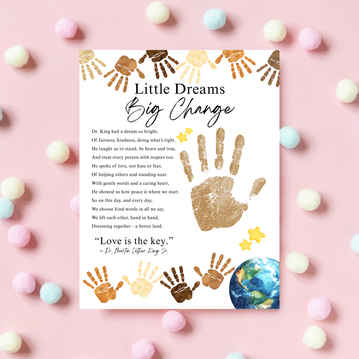 Martin Luther King Jr. Handprint Craft for Kids | MLK Day Little Dreams Big Change Printable Activity