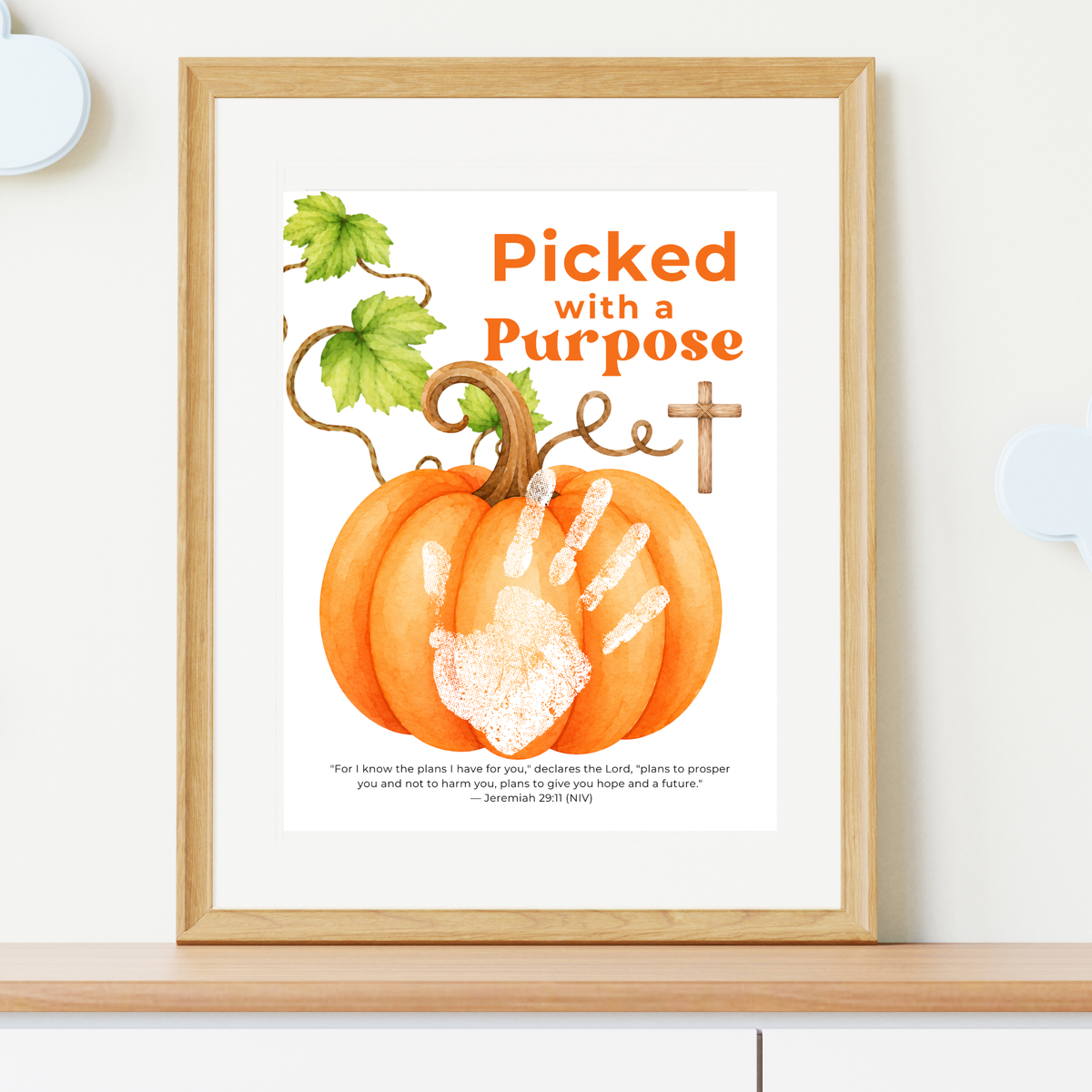 Picked with a Purpose Pumpkin Handprint Craft Printable, Christian Pumpkin Keepsake, Baby's First Fall, Faith-Based Autumn Activity