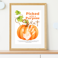 Picked with a Purpose Pumpkin Handprint Craft Printable, Christian Pumpkin Keepsake, Baby's First Fall, Faith-Based Autumn Activity