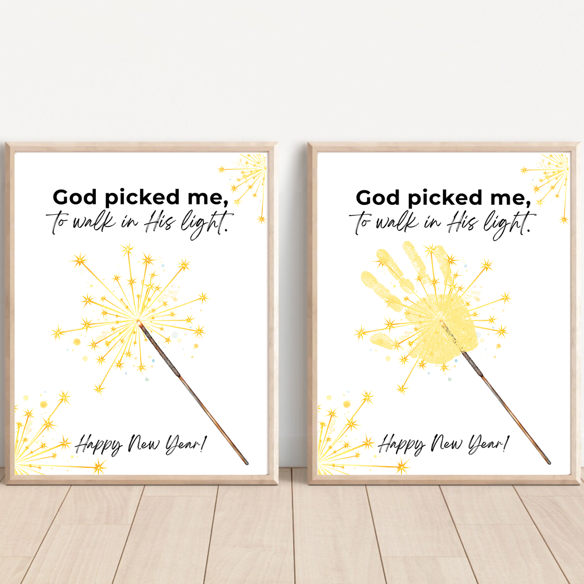 God Picked Me to Walk in His Light New Year Handprint Craft | Christian Sparkler Printable | New Year's Eve Fingerprint Activity | Preschool Christian Keepsake