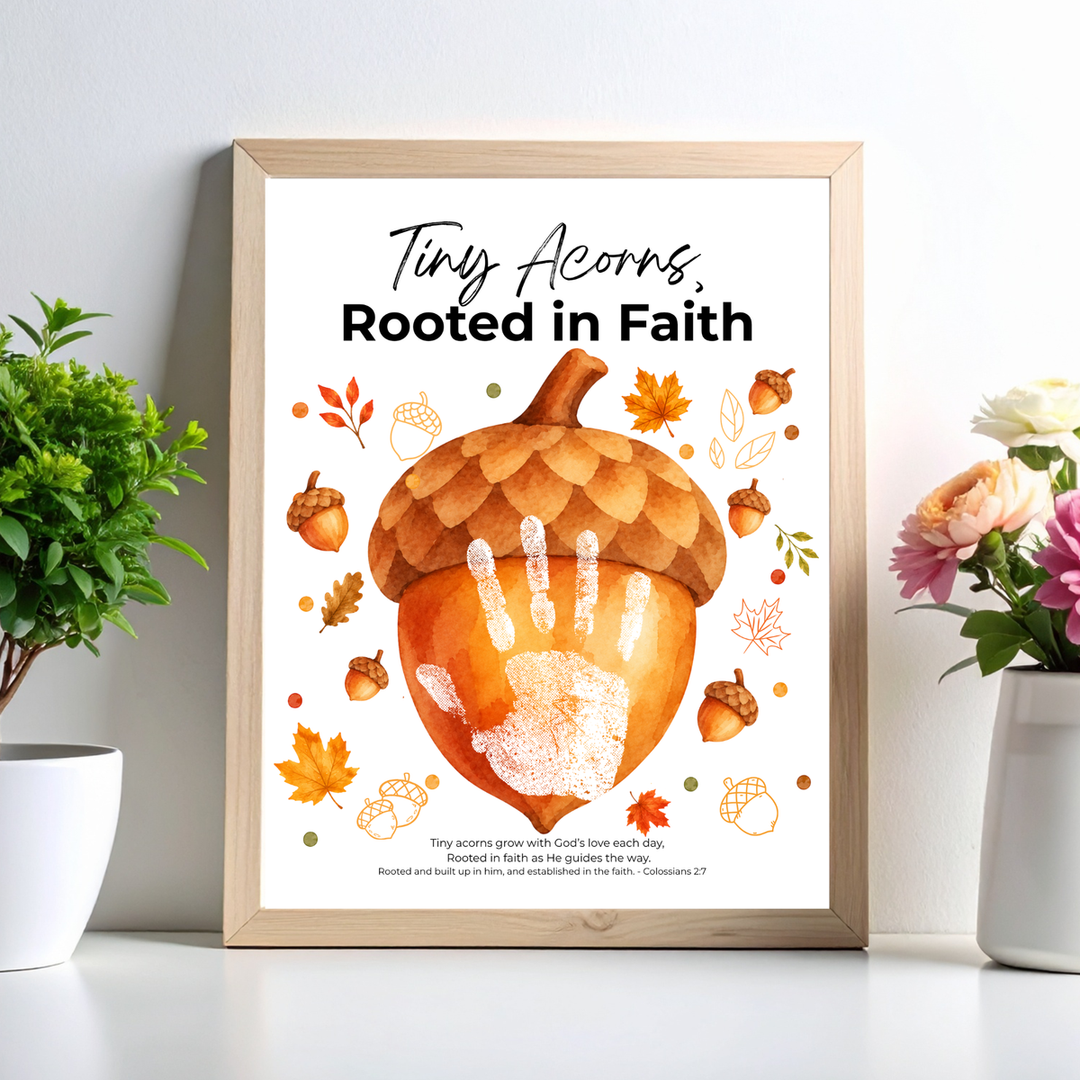 Christian Fall Acorn Handprint Craft for Kids | Tiny Acorns Rooted in Faith Bible Activity