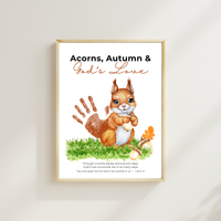 Christian Fall Squirrel Handprint Craft Printable | Acorns Autumn & God’s Love | Bible Fall Activity for Kids | 1 John 3:1 Keepsake