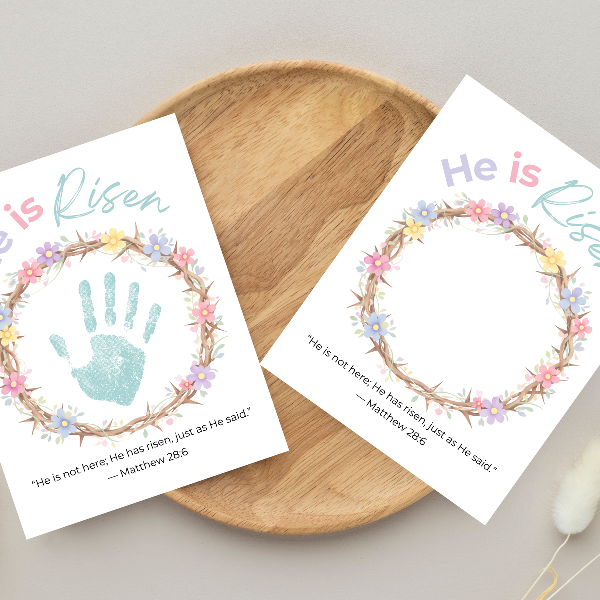 He Is Risen Easter Handprint Craft Printable | Christian Resurrection Keepsake Art | Matthew 28:6 Bible Verse Activity PDF