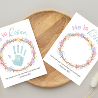 He Is Risen Easter Handprint Craft Printable | Christian Resurrection Keepsake Art | Matthew 28:6 Bible Verse Activity PDF