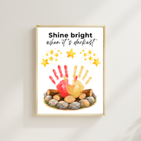 Campfire Handprint Craft Printable | Shine Bright When It's Darkest | Fall Campfire Keepsake | Halloween Thanksgiving Preschool Activity